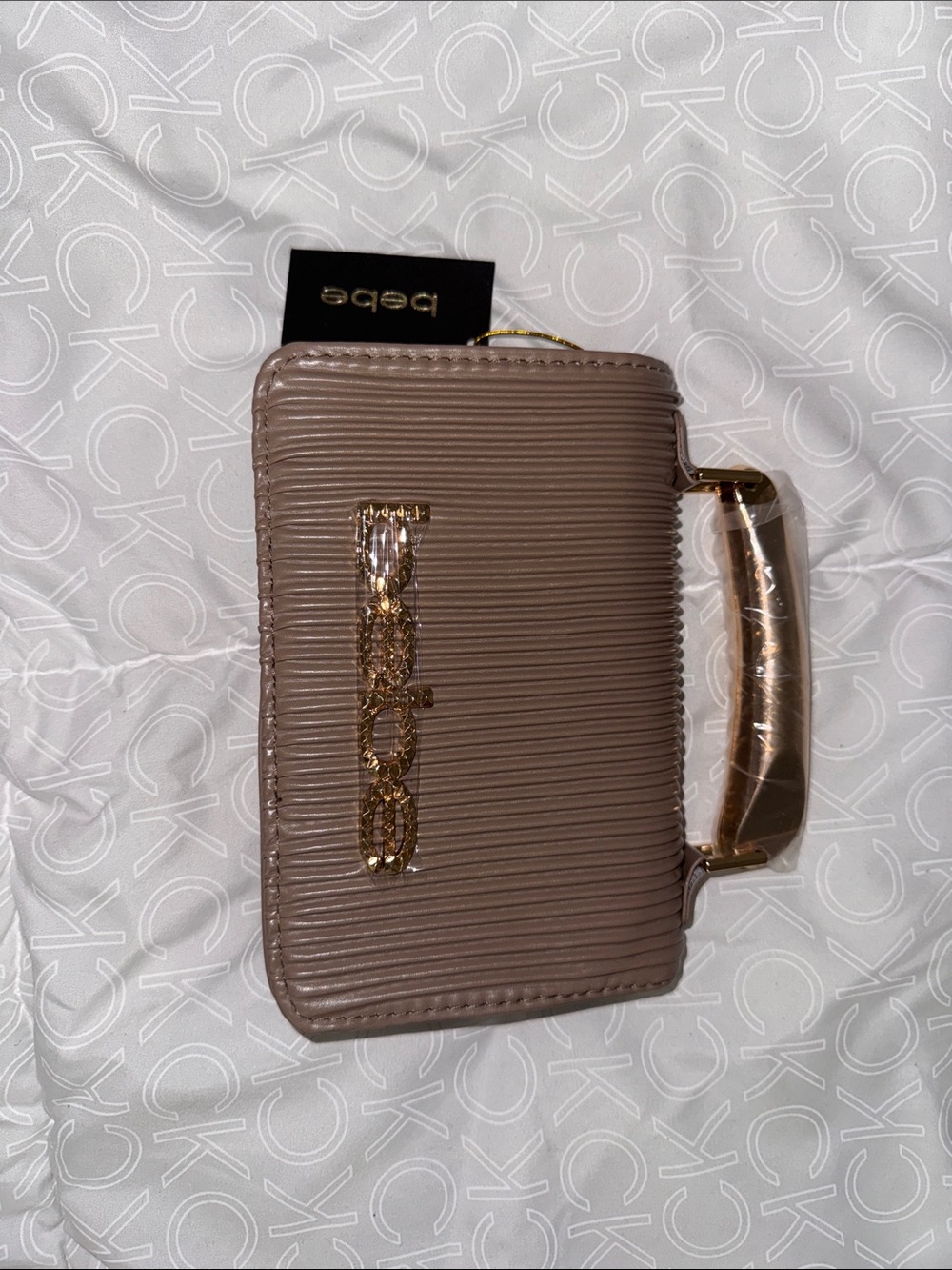 bebe Taupe Mini Bag with Gold Handle